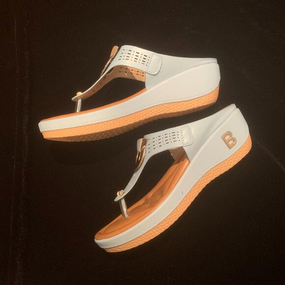 Size 8 Baby Blue and Tan Sole Sandal with Wedge - Picture 2 of 3